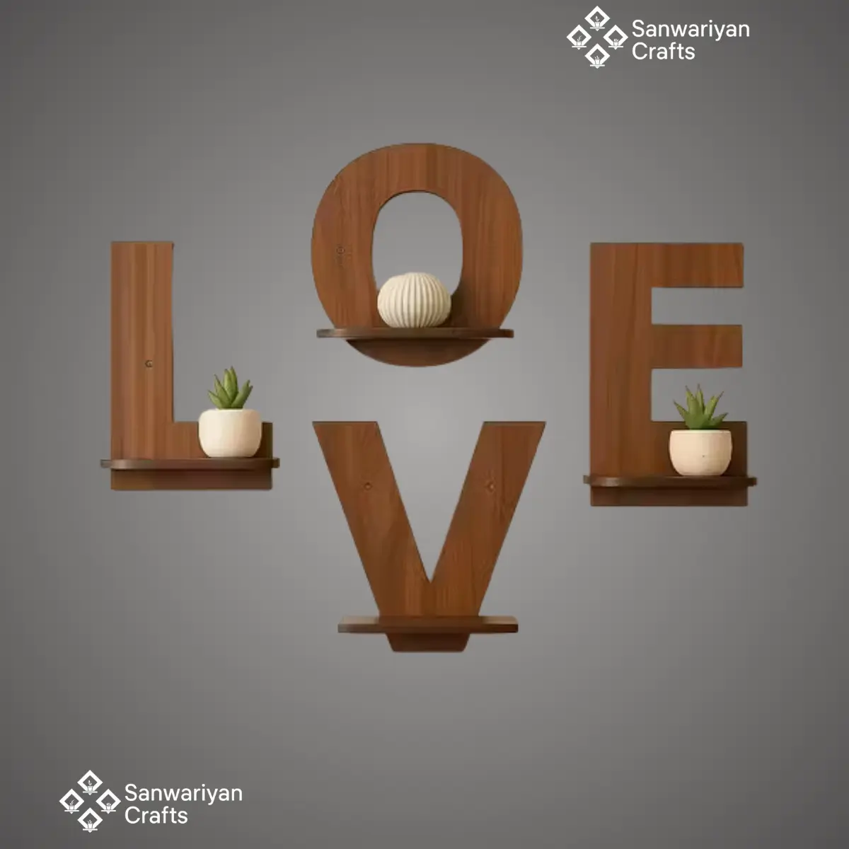 Love Text Wooden Wall Shelves – Decorative Wooden Wall Shelf